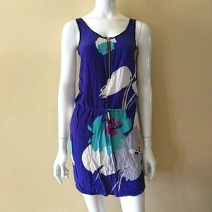 Yumi Kim Mini Dress Womens XS Blue Floral Silk Zip Sleeveless Drawstring Zip